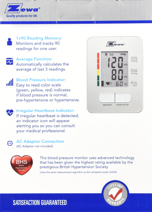 Zewa Automatic Model 8 Piece Blood Pressure Monitor 1ct