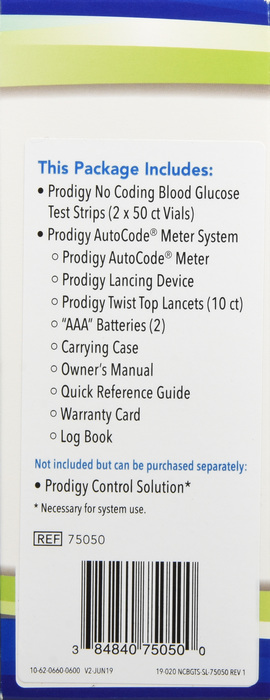 Prodigy Test Strips with Free Meter Retail Pack 100ct