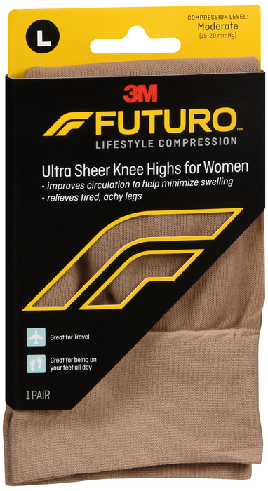 Futuro Women's Ultra Sheer Knee Highs 15-20mmHg Nude Large 1ct