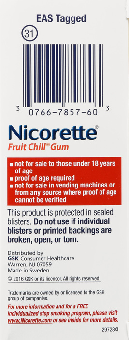 Nicorette Stop Smoking Aid 4mg Fruit Chill Coated Gum 100ct