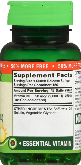 Nature's Truth Vitamin D3 2000IU Softgels 100+50ct