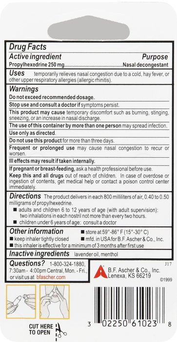 Benzedrex Nasal Decongestant Inhaler 1ct