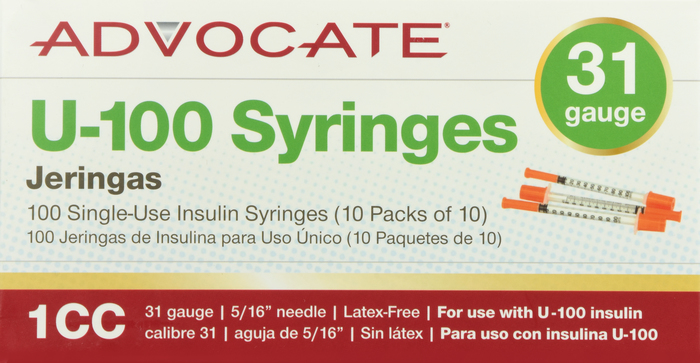 ADVOCATE INSULIN SYRINGE 31G 1CC 100CT