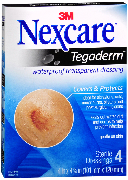 Nexcare Hospital Grade Tegaderm Waterproof Dressing 4" x 4.75" 4ct