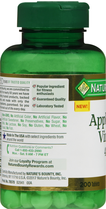 APPLE CIDR VNGR 480MG TAB 200CT NAT BNTY