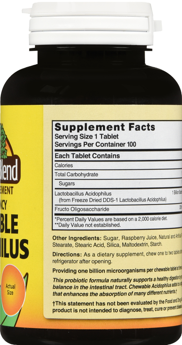 ACIDOPHILUS CHEWABLE RASPBERRY 100CT NATURE'S BLEND