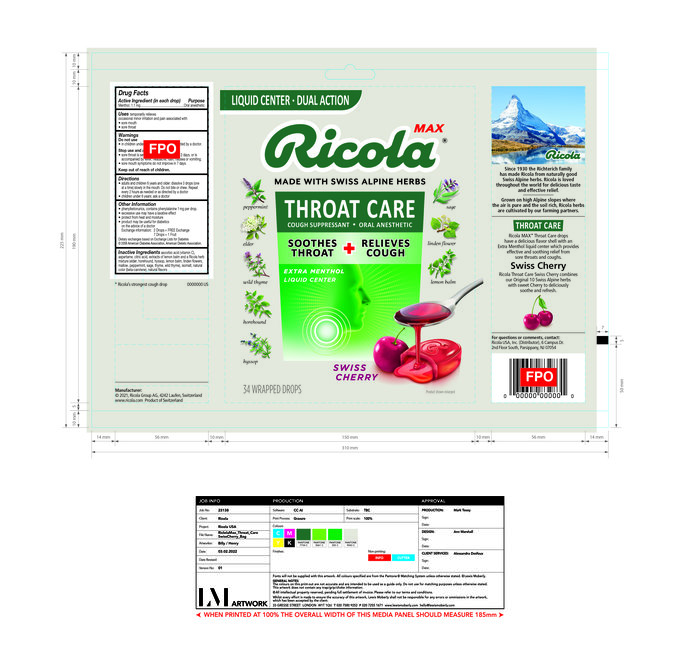 Ricola Bag Max Throat Care Cherry Drops 34ct