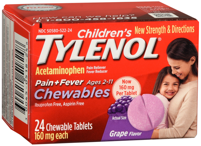 Children's Tylenol Pain + Fever 160mg Acetaminophen Grape Chewable Tablets 24ct