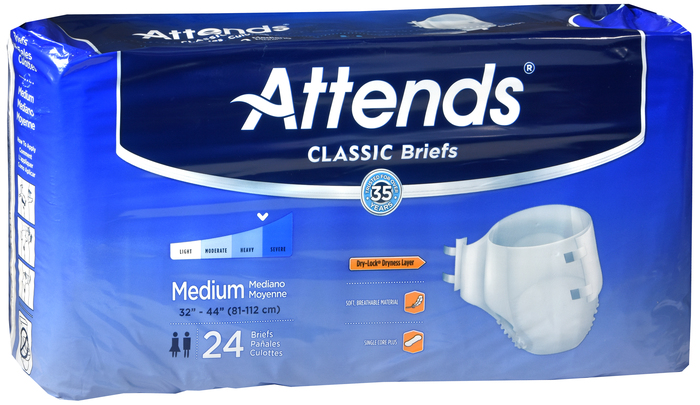 ATTENDS BRIEF BREATHABLE HEAVY ABSORBENCY MEDIUM 4X24CT