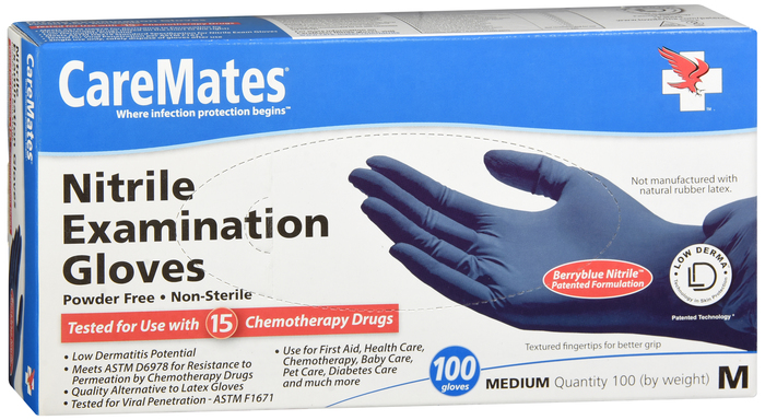 Gloves CareMates Nitrile Powder-Free M 100ct