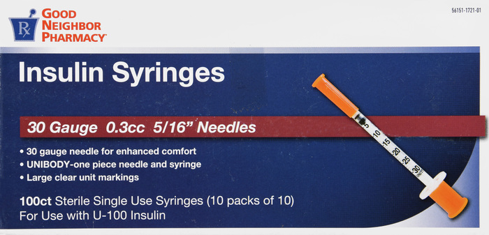 Good Neighbor Pharmacy Insulin Syringes 30Gx5/16" 0.3cc 100ct