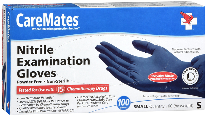 Gloves CareMates Nitrile Powder-Free S 100ct