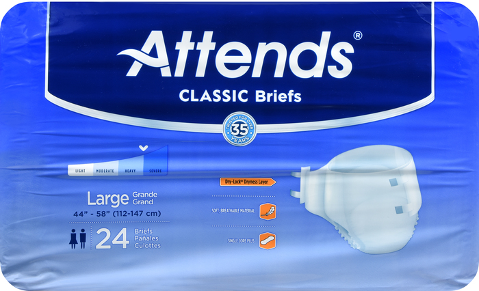 ATTENDS BRIEF BREATHABLE HEAVY ABSORBENCY LARGE 3X24CT