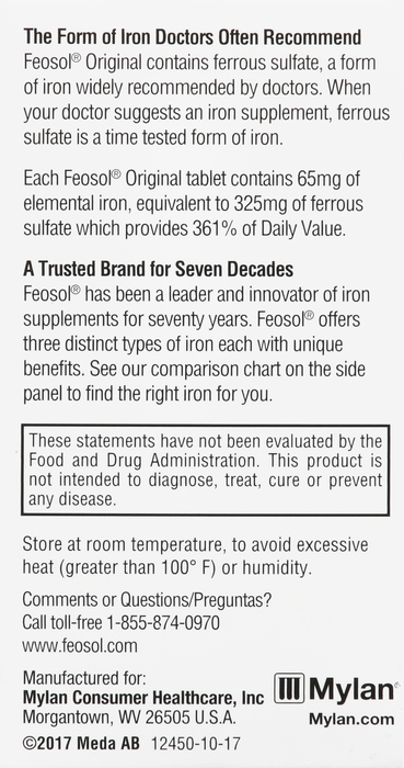 Feosol Ferrous Sulfate Iron Tablets 120ct