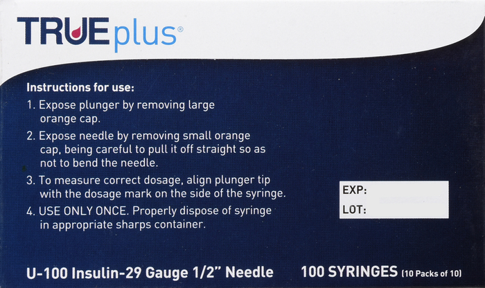 TRUEPLUS SYRINGE 1/2" 29GX3/10CC 100CT