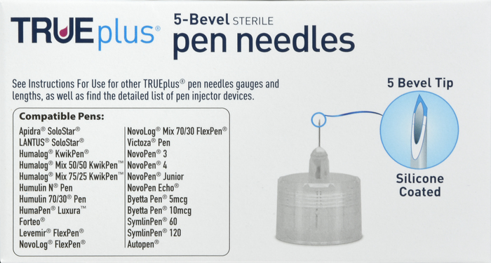 TRUEplus 5-Bevel Pen Needles 31Gx8mm 100ct