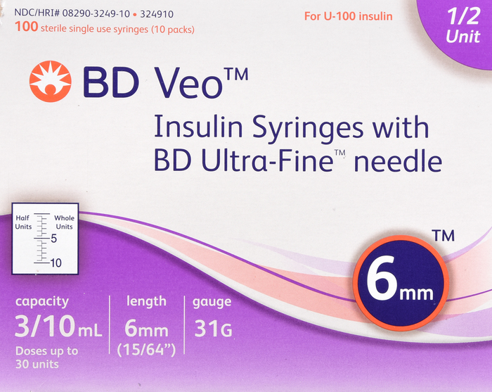 BD Veo Insulin Syringes 0.3mL 31Gx6mm 100ct