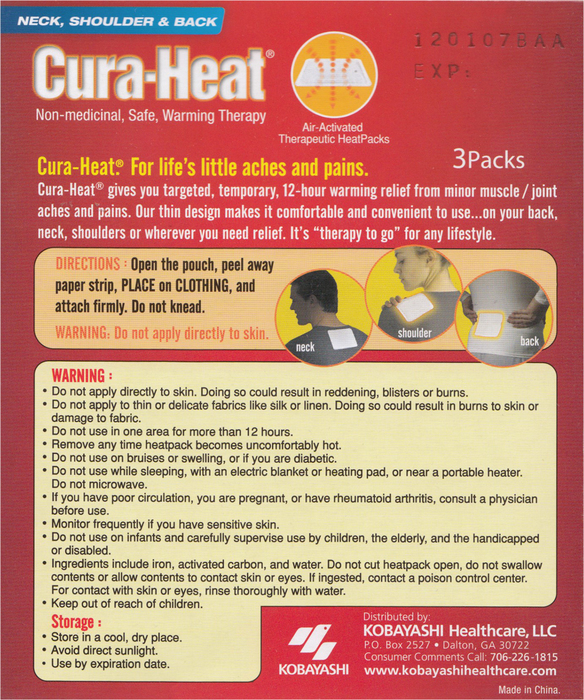 CURA HEAT BACK/SHOULDER PACK 3CT