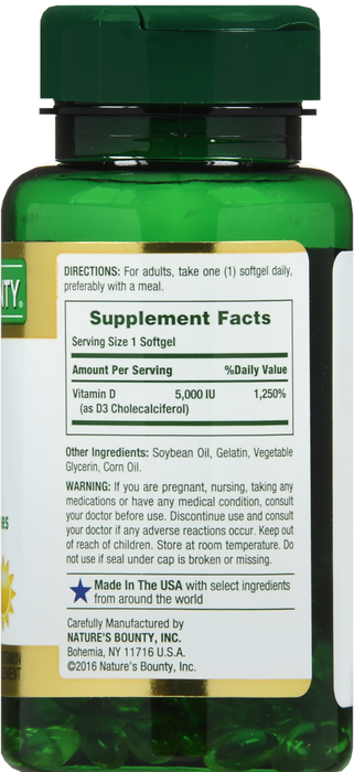 Nature's Bounty Vitamin D 5000IU Softgels 150ct