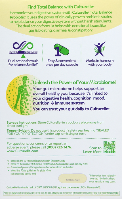 Culturelle Probiotics Dual Action Total Balance Capsules 30ct