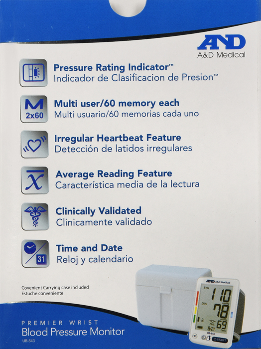 A&D Blood Pressure Wrist Monitor UB-543