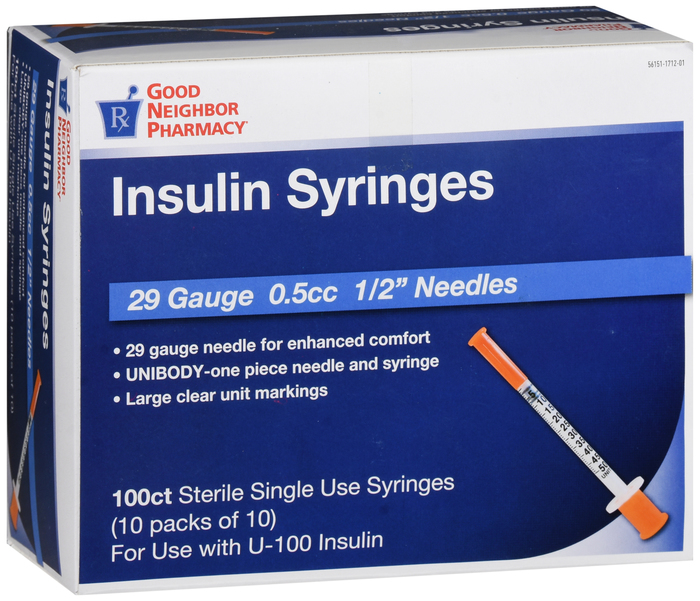 Good Neighbor Pharmacy Insulin Syringes 29Gx1/2" 0.5cc 100ct