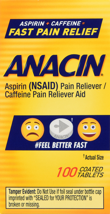 Anacin Aspirin + Caffeine Tablets 100ct