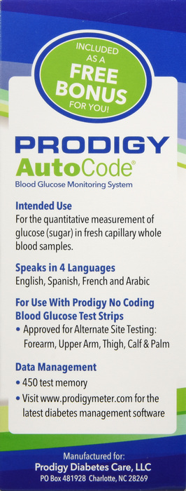 Prodigy Test Strips with Free Meter Retail Pack 100ct