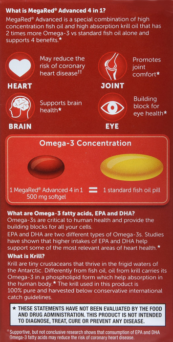 MegaRed Advanced 4-in-1 Concentrated Omega-3 Fish & Krill Oil Supplement 40ct