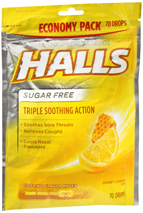 HALLS BAG S/F HONEY LEMON 70CT