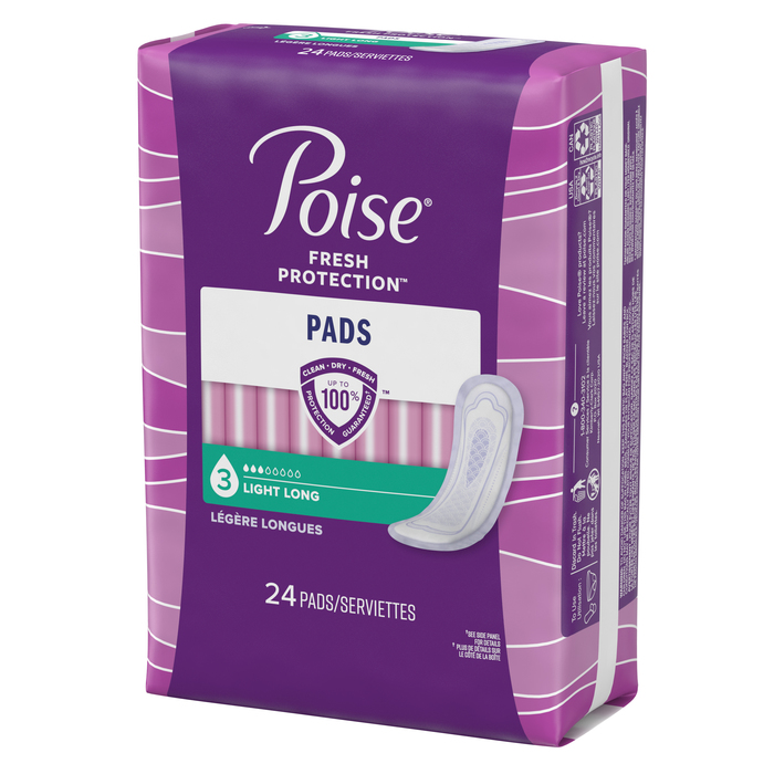 Poise Long Length Light Absorbency Female Incontinent Pad 24ct