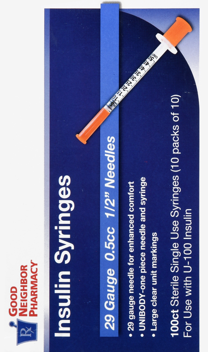 Good Neighbor Pharmacy Insulin Syringes 29Gx1/2" 0.5cc 100ct