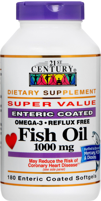 21st Century Enteric Coated Fish Oil 1000mg Softgels 180ct