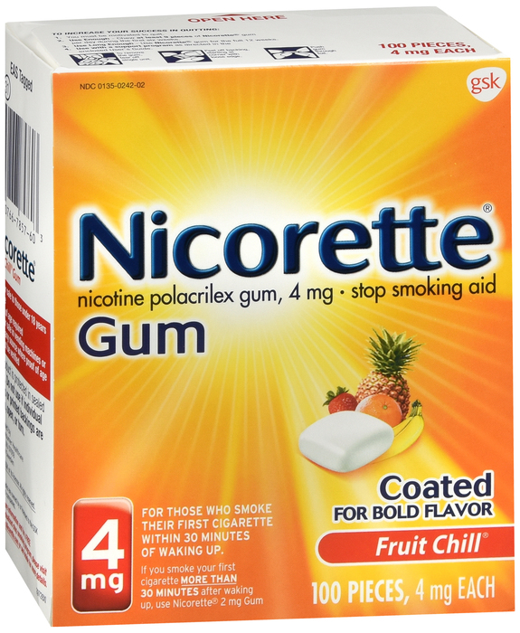 Nicorette Stop Smoking Aid 4mg Fruit Chill Coated Gum 100ct