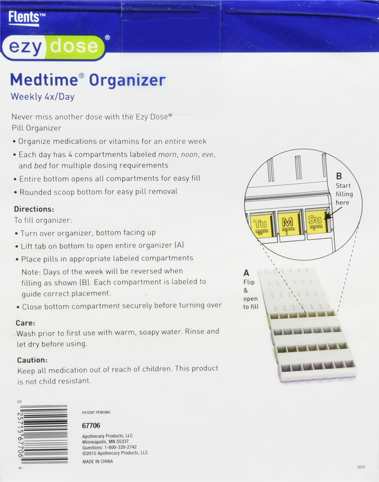 Ezy Dose Medtime Pill Organizer XL Weekly 4X/Day