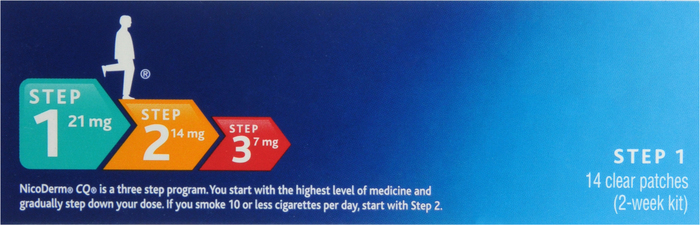 NicoDerm CQ Nicotine Patches 21mg Step 1 Clear Patches14ct