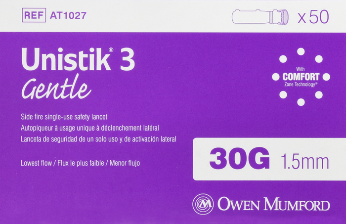 Unistik 3 Gentle Lancets 1.5mmx30g 50ct