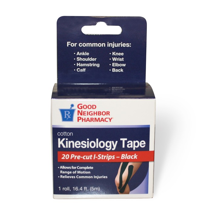 Good Neighbor Pharmacy Kinesiology Cotton Pre-Cut Strips Black Tape 20ct