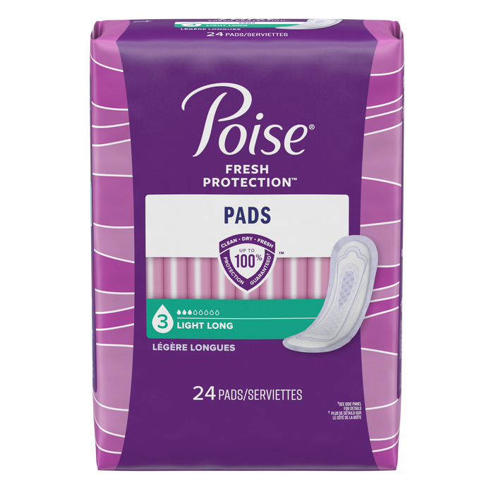 Poise Long Length Light Absorbency Female Incontinent Pad 24ct