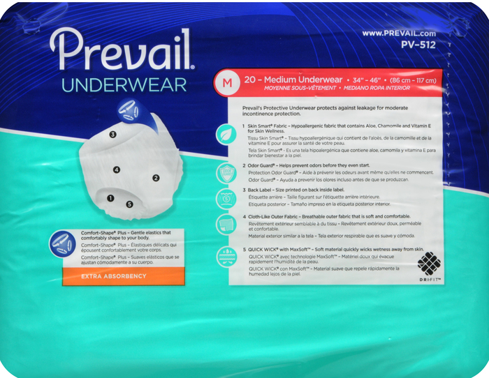 Prevail Underwear Extra Absorbency Unisex 34-46" Medium 4x20ct