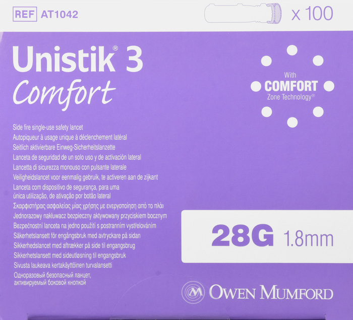 Unistik 3 Comfort Lancets 1.8mmx28g 100ct