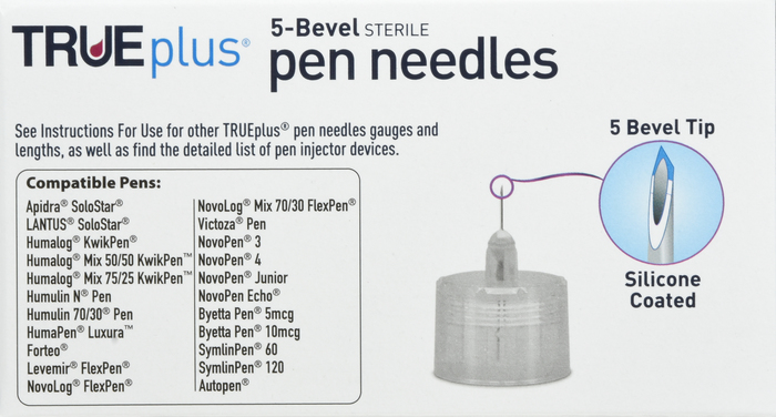 TRUEplus 5-Bevel Pen Needles 31Gx6mm 100ct