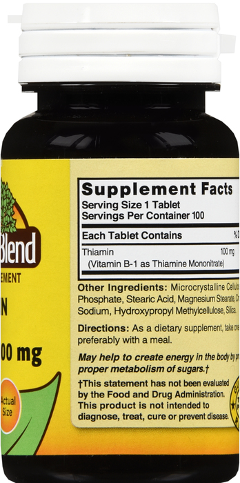 Nature's Blend Vitamin B1 100mg Tablets 100ct