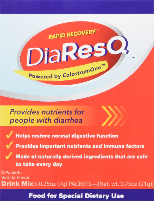 DiaResQ Rapid Recovery Diarrhea Relief Vanilla Drink Mix 3ct