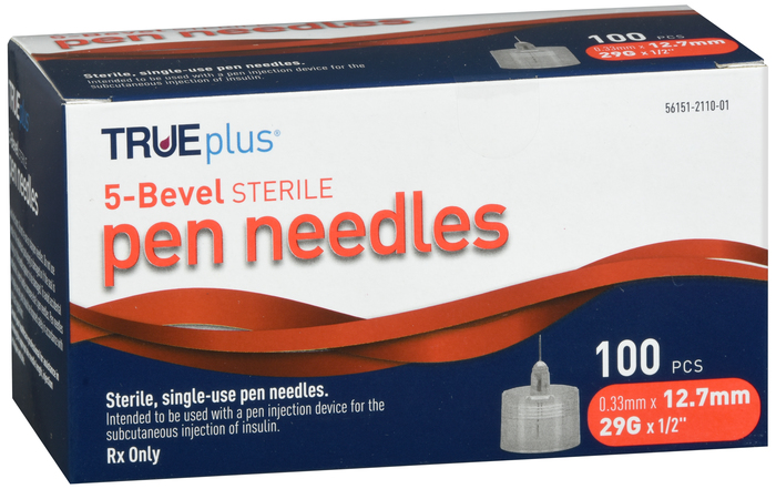 TRUEplus 5-Bevel Pen Needles 29Gx12.7mm 100ct