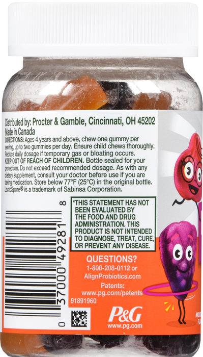 Align Kids Probiotic Supplement Natural Fruit Flavors Gummies 50ct