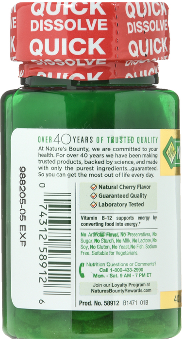 Nature's Bounty Vitamin B12 5000mcg Quick Dissolve Tablets 40ct