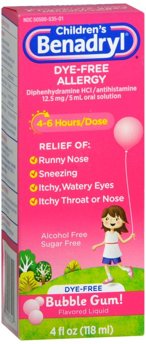 Benadryl Kids Allergy Dye-Free Liquid Bubble Gum 4oz