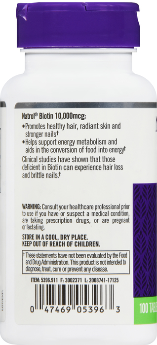 Natrol Biotin 10,000 mcg Maximum Strength Tablets 100ct