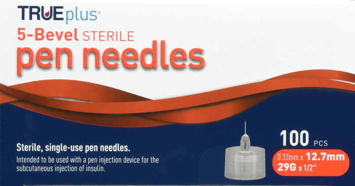 TRUEplus 5-Bevel Pen Needles 29Gx12.7mm 100ct